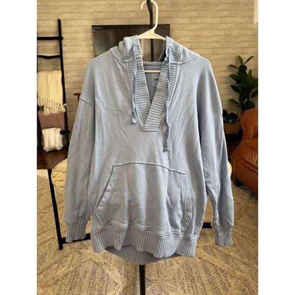 Aerie Blue Light Weight Fleece Pullover Hooded Sweatshirt Womens Size XXS - Picture 2 of 8